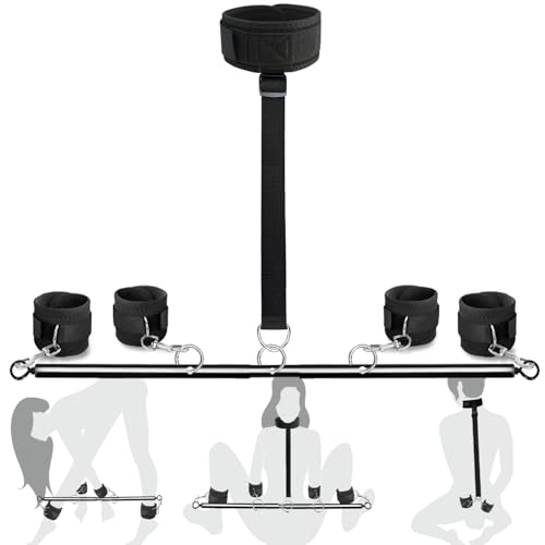 BDSM Toys Sex Bondage Restraints - Versatile Neck to Wrist BDSM Kit with Spreader Bar Bondage Toys, Adjustable Handcuffs Ankle Cuffs Sex Things for Couples Kinky, Adult Couples Sex Toys for SM Games