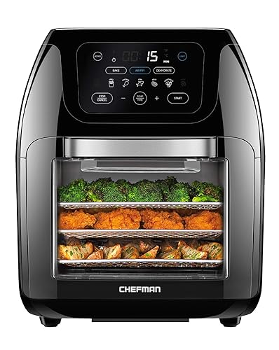 CHEFMAN Multifunctional Digital Air Fryer+ Rotisserie, Dehydrator, Convection Oven, 17 Touch Screen Presets Fry, Roast, Dehydrate, Bake, XL 10L Family Size, Auto Shutoff, Large Easy-View Window, Black - 10 Quart - Black