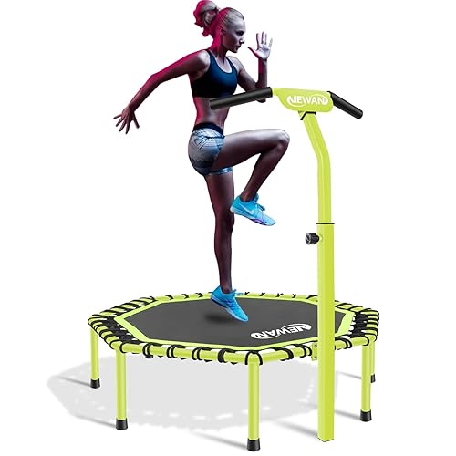 Newan 48" Fitness Trampoline with Adjustable Handle Bar, Silent Trampoline Bungee Rebounder Jumping Cardio Trainer Workout for Adults - Max Limit 330 lbs - green