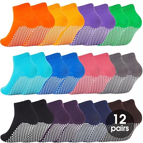 WANZHIHUI Grip Socks for Women Pilates Yoga Socks Non Slip Hospital Socks Ankle Slipper Socks 5/12 Pairs - 5.5-9 - Dot Pattern/Multicolor(12 Pairs)