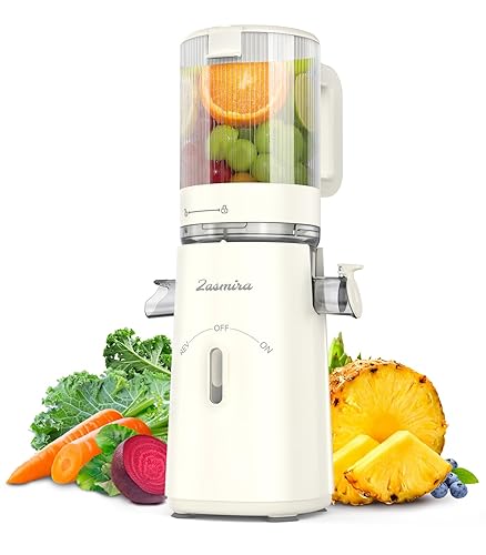 Cold Press Juicer, Updated Masticating Juicer Machines with 5" Feeding Chute Fit Whole Fruits &Vegetables, 99.6% Juice Purity, Streamlined Parts Easier to Clean/1.5L Capacity/2 Cups Included