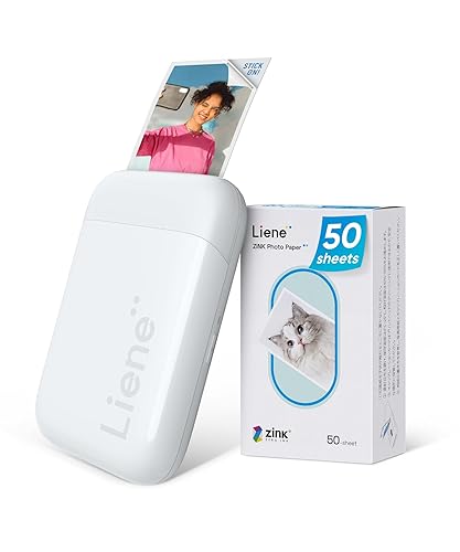 Liene 2x3” Photo Printer, Mini Instant Portable Color Mono Photo Printer Bundle 50 Zink Adhesive Paper, Bluetooth 5.0, Compatible w/iOS & Android, Small Picture Printer for iPhone, Smartphone, White - white/50sheets