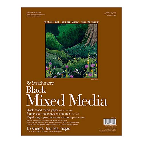 Strathmore 400 Series Mixed Media Paper, Black, Glue Bound Pad, 11x14 inches, 15 Sheets (184lb/300g) - Artist Paper for Adults and Students - Watercolor, Gouache, Graphite, Ink, Pencil, Marker - Black - 11x14