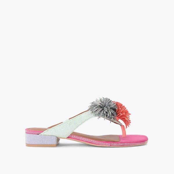 Pom Pom T-bar Flat Sandal