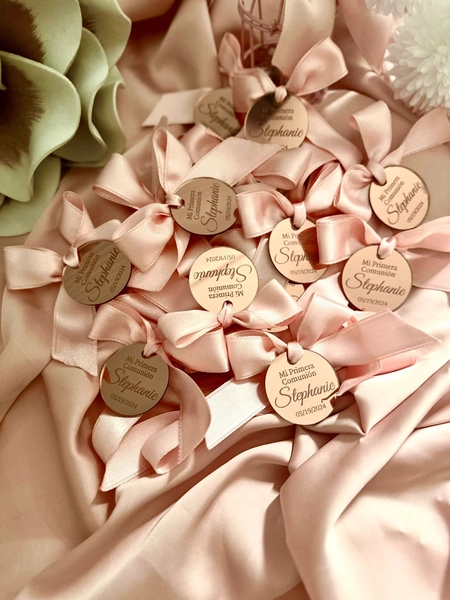 Personalized Rose Gold Tag, Custom Baptism Day Tag, Custom Name Tag, Round Baby Shower Tag, Pink Favor Decor, Circle Acrylic Tag, Mirror Tag