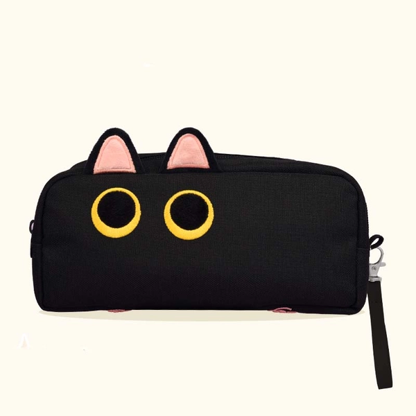 Black Cat Pencil Case Siamese Cat Pen Holder Cute Cat Storage Bag - A