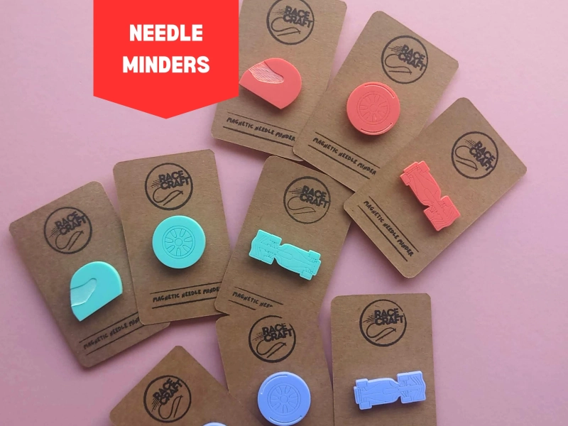 Acrylic magnetic needle minders, F1 motorsports themed