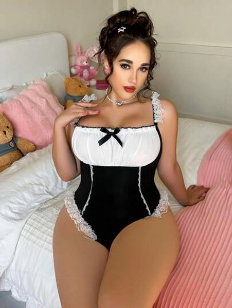 PetitDoll Plus Size Women Sexy Lace Patchwork Jumpsuit