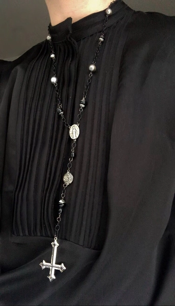Inverted Cross Rosary - Black