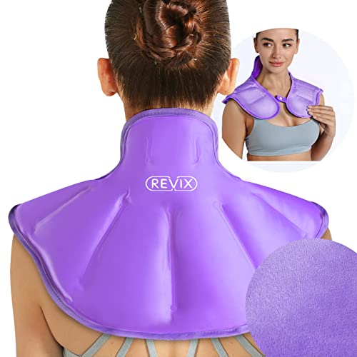 REVIX Ice Pack for Neck and Shoulders Upper Back Pain Relief, Large Neck Ice Pack Wrap with Soft Plush Lining, Reusable Gel Cold Compress for Rotator Cuff Injuries, Swelling - Neck & Shoulder Purple