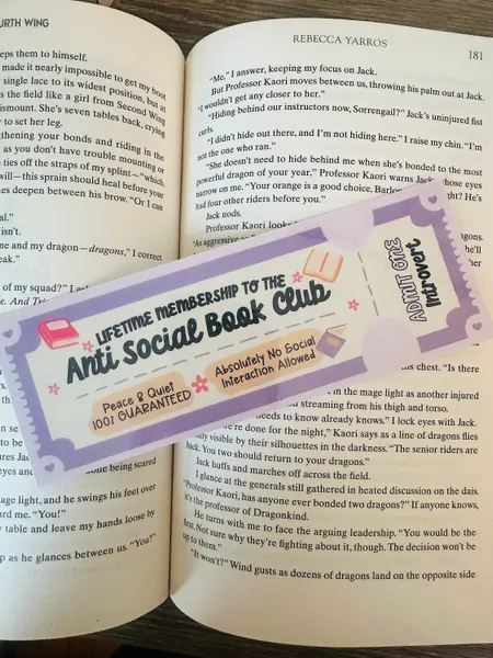 Anti Social Book Club Bookmark- Bookmark- Bookish Gift- Spicy Bookmark- Book Club- Book Accessories- Book Lover-Cute Bookmark- Booktrovert