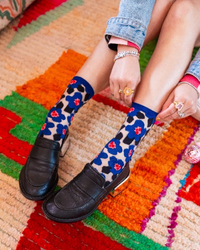 Bold Blue Floral Sheer Crew Sock | Default Title