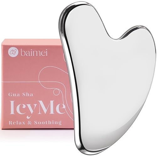 BAIMEI Stainless Steel Gua Sha for Self Care, Metal Gua Sha Facial Tool, Guasha Tool for Face and Body Treatment, Back Muscles Pain Relief, Gift for Men Women - Gray