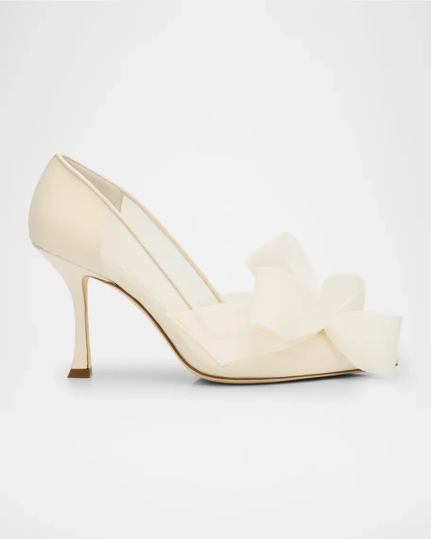 Jimmy Choo Staz Bow Mesh Pointed Pumps