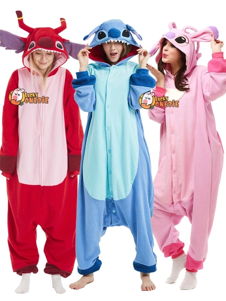 Stitch & Angel & Leroy Onesie Pajamas for Adult & Teenager Halloween Costume Cosplay Outfit