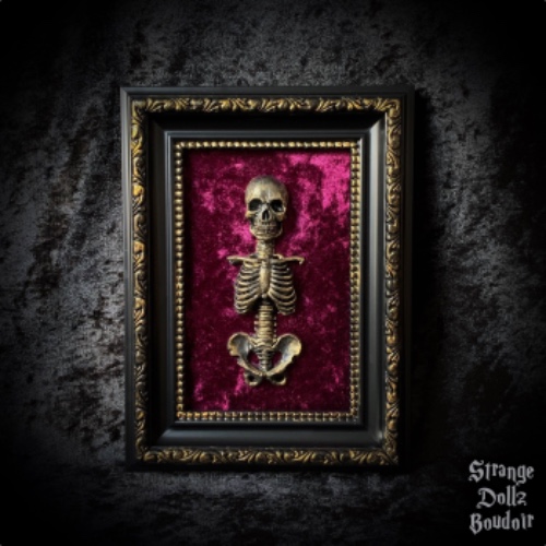 Skeleton frame, Purple velvet, gothic home decor, Strange Dollz Boudoir