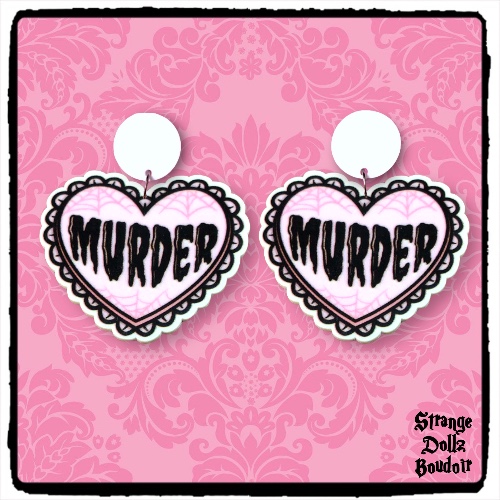 Pink Lace Murder earrings, 925 sterling silver, Pastel Goth, Halloween, gothic, Strange Dollz Boudoir