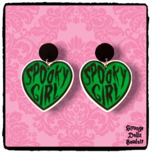 Spooky Girl earrings, 925 sterling silver, Halloween, gothic, psychobilly, Strange Dollz Boudoir