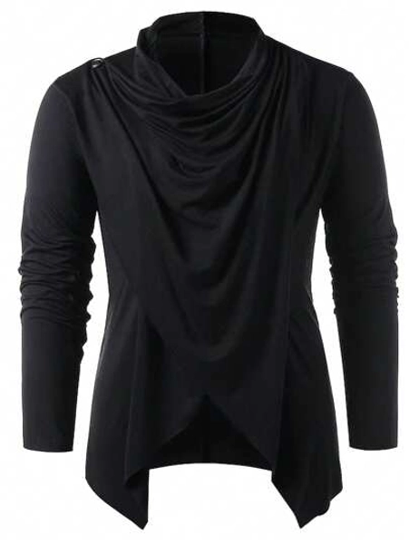 Manfinity RelaxMax Men Long Sleeve Asymmetrical Hem Plain T-Shirt, Vacation