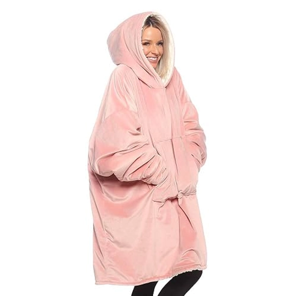 THE COMFY Original | Sherpa Lined Microfiber Fleece Wearable Blanket, Oversized Design with Hood and Pocket from Shark Tank