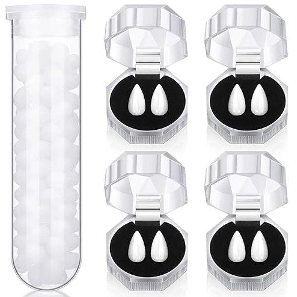 Zhanmai 4 Pairs Vampire Fangs Fake with Adhesive Halloween Cosplay Props White Horror False Teeth Party Favors Accessories