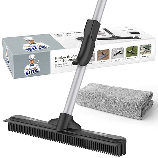 MR.SIGA Pet Hair Removal Rubber Broom with Built in Squeegee