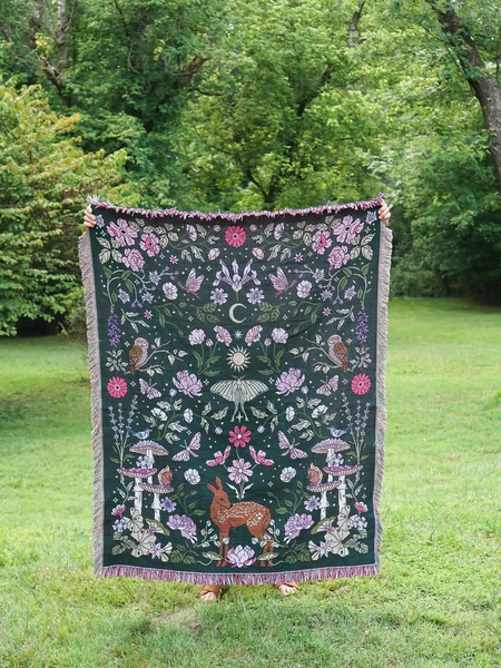 Bambi in the Garden - Woven Throw Blanket Tapestry