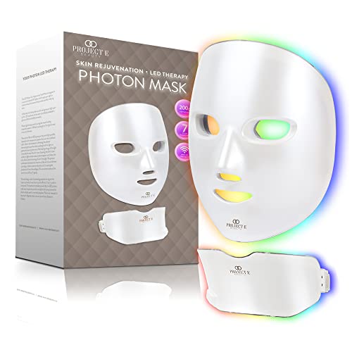 Project E Beauty Photon Hautverjüngungsmaske für Gesicht und Hals, kabellos, LED, Photon, 7 Farben, Lichtbehandlung, Anti-Aging, Faltenentfernung, Maske