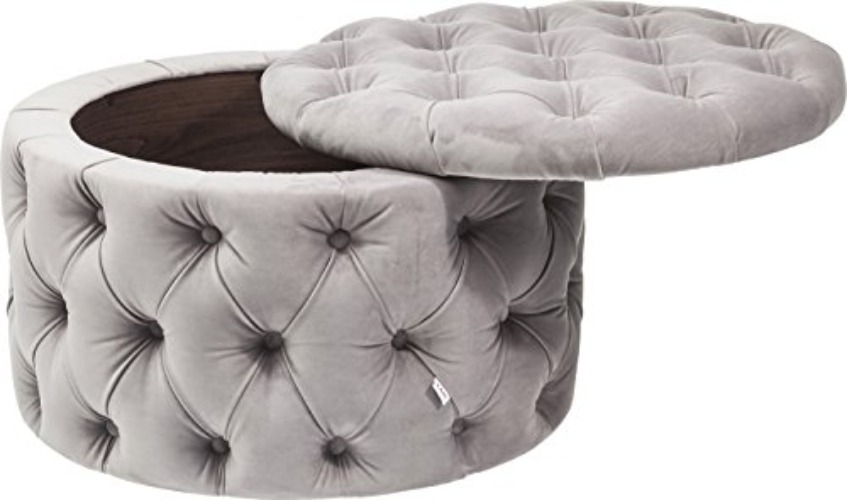 Kare Design Sitztruhe Desire, rund, silbergrau, Stauraum, Ø73cm, Samtoptik, pflegeleicht - Samt- Silbergrau - Sitztruhe