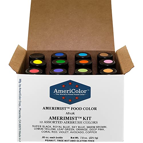 Food Coloring Airbrush Kit, 12 .65 Ounce Bottles