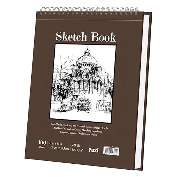 Sketch Book 11 x 14”, 100 Sheets Top Spiral Sketchbook, 68lb /100gsm Drawing Paper Pad, Sketch Pads for Drawing for Adults, Large Sketchbook.