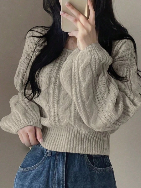 SHEIN Essnce Women Solid Color Minimalist Crew Neck Long Sleeve Sweater