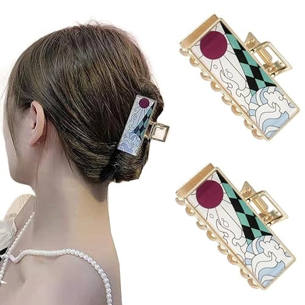Hair Clips,Demon Slayer Hair Clip,Golden Hair Claw Clips Metal Hair Catch Barrette Anime Demon Slayer Gift for Women and Girls(2 Pack) (Kamado Tanjirou)