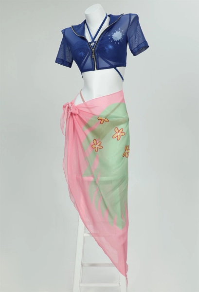 OP Robin Derivative Bikini Set Swimsuit Sexy Mesh Top and Bottoms Two-Piece Bathing Suit with Cover-Up Top and Chiffon Wrap Skirt