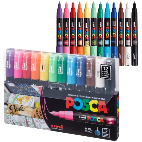 12 Posca Paint Markers, 1M Extra Fine Posca Markers with Extra Fine Tips, Posca Marker Set of Acrylic Paint Pens | Posca Pens for Art Supplies, Fabric Paint, Fabric Markers, Paint Pen, Art Markers - Pen