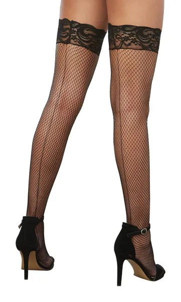 Dreamgirl Women's Fishnet Thigh-High Stockings with Silicone Lace Top
