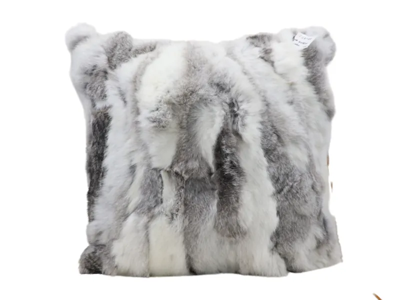 Home Decoration Soft 16x16 inch Natural Gray Real Rabbit Fur Pillow
