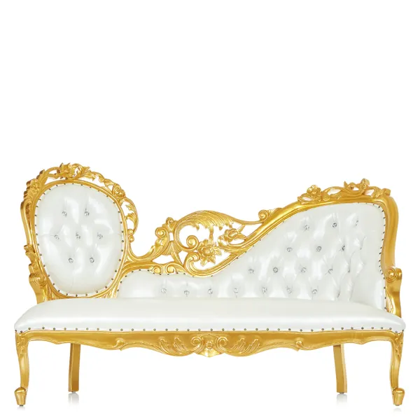 Queen Natalia Royal Chaise Lounge - White / Bright Gold