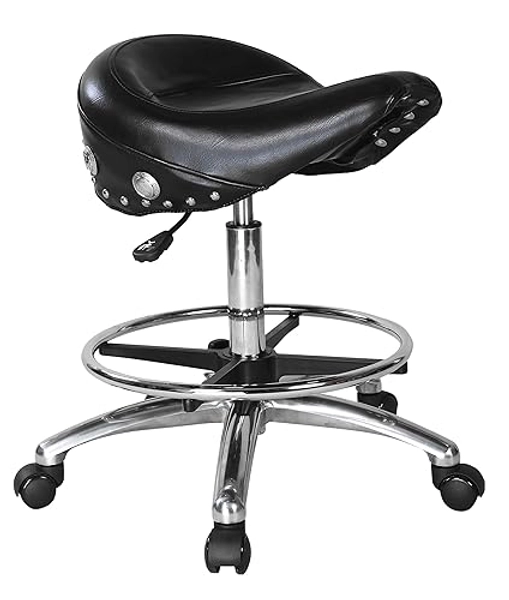 Larin Pneumatic Biker Stool® Saddle Stool with Wheels - Adjustable Height Motorcycle Seat Stool for Garage, Shop, Salon, Studio - Comfortable Rolling Saddle Stools with Style & Functionality