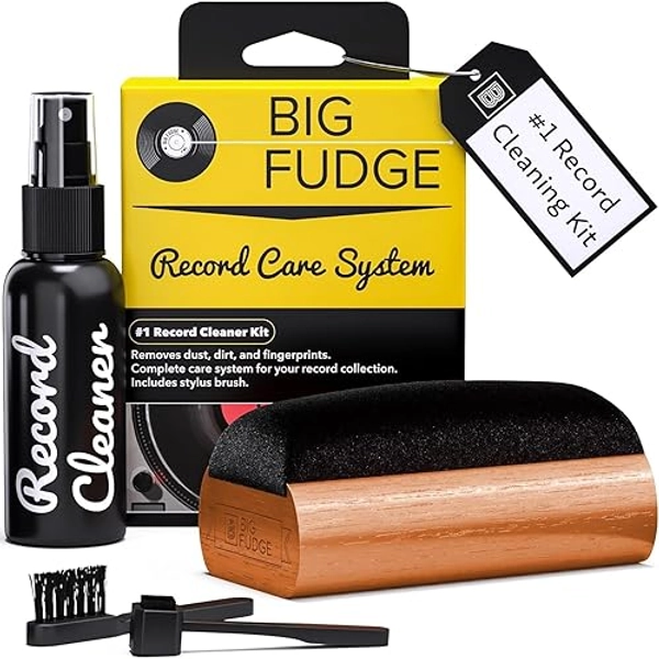 Big Fudge Vinyl Record Cleaning Kit - 4-in-1 Record Cleaner Solution - Includes Ultra-Soft Velvet Record Brush, Cleaning Liquid, Stylus Brush and Storage Pouch
