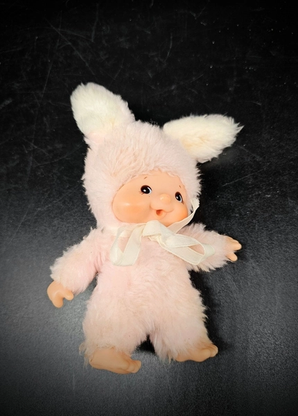 Sekiguchi Chimtan Vintage Rubber Face Doll In Pink Rabbit Suit Rare- SEE DESCRIP