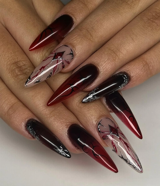 Sylus Inspired Press On Nails | Vampire Romance Claws | Red Vein Gothic Fantasy Nails | Sylus Inspired Nail Art | DC350H