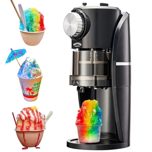 Shaved Ice Machine - Snow Cone Machine Equipped With Stainless Steel Blade Adjustment Knob to Freely Adjust the Thickness of the Snowflakes and 2 Reusable Plastic Ice Mold Cup