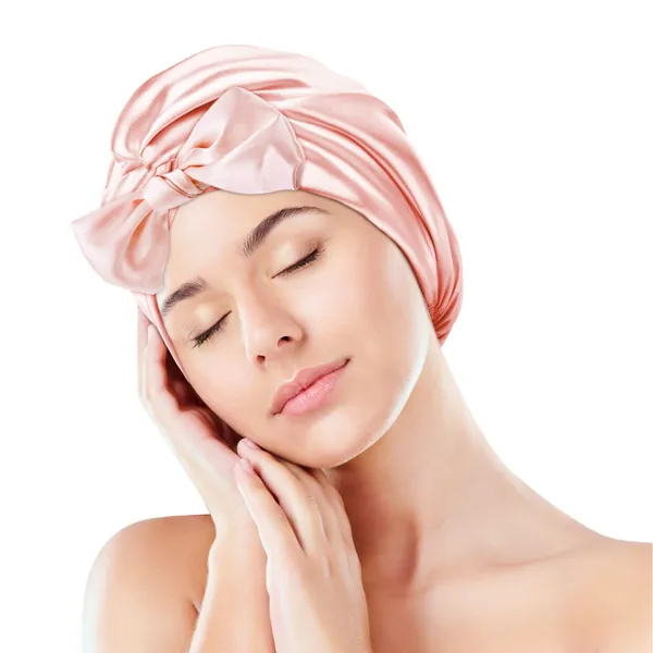 LADES Silk Hair Wrap for Sleeping - Imitation Silk Bonnet Double-Sided Hair Bonnet for Curly Hair Preventing Frizz Women Satin Sleep Cap with Elastic Band
