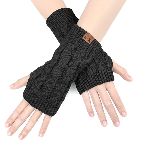 Women Fingerless Gloves - Winter Arm Warmers Thumb Hole Wrist Gloves Thermal Knitted Gloves Fingerless Mittens for Women Men