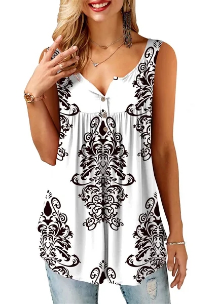 KISSMODA Sleeveless Tank Tops for Women Casual Summer Shirts Henley Tops for Ladies