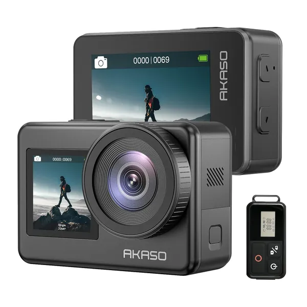 AKASO Brave 7 Action Camera, IPX8 Waterproof Native 4K 20MP WiFi Cam with Touch Screen EIS 2.0 Zoom Support External Mic Voice Control Vlog Camera
