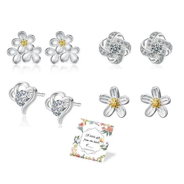 Silver Stud Earrings for Women,S925 Sterling Silver Stud Earrings Cute Deer Butterfly Heart Silver Studs Cubic Zirconia Hypoallergenic Silver Earrings for Girls,Kids Sterling Silver Earrings Stud Sets