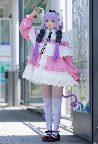 Miss Kobayashis Dragon Maid KannaKamui Cosplay Costume Dress with Cape and Pumpkin Pants