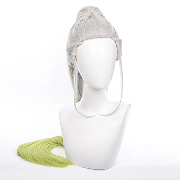 Daki Wig Demon Slayer Cosplay Costume Sliver White Long Green End Hairs for Adult Men COS Role Daki Playing Party Halloween Christmas